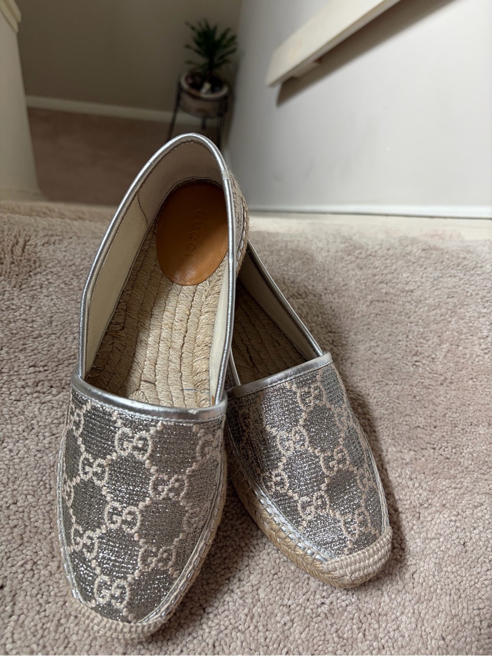 Gucci Silver Metallic Monogram Espadrille Flats - Picture 4 of 10